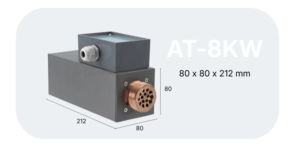 AT-8KW AT topný modul s rozměry 212 × 80 × 80 mm