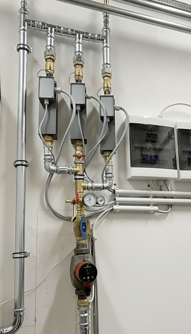 AT modul zapojený do stávajících rozvodů vytápění v technické místnosti
